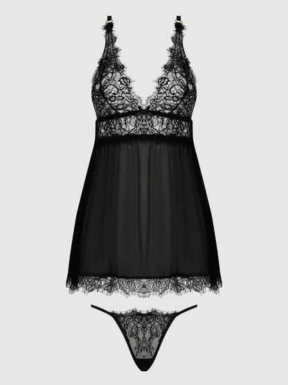 MILA EYELASH LACE & MESH BABYDOLL & G-STRING SET