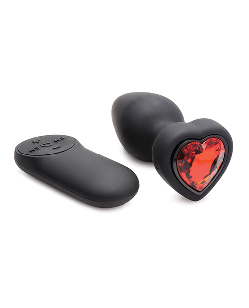 Silicone Vibrating Red Heart Plug w/Remote - Small