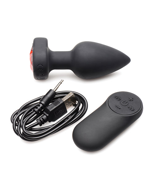 Silicone Vibrating Red Heart Plug w/Remote - Small