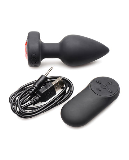 Silicone Vibrating Red Heart Plug w/Remote - Small